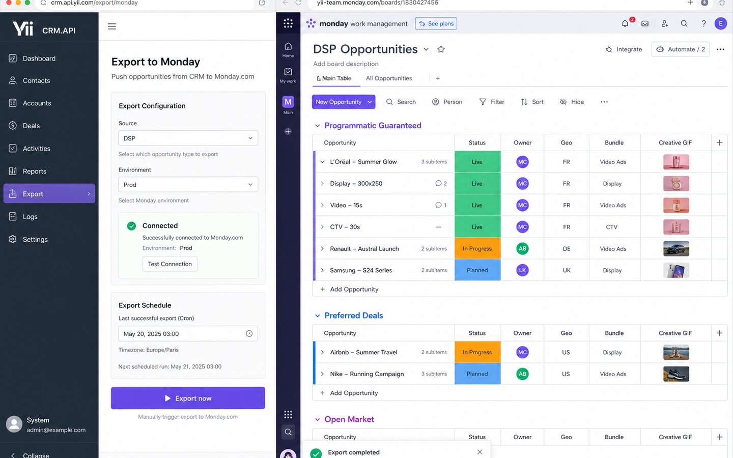 CRM.API - AdTech opportunities to Monday - 2