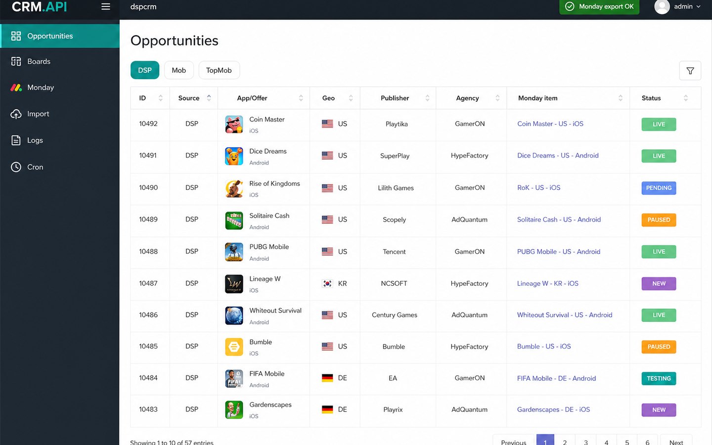 CRM.API - AdTech opportunities to Monday
