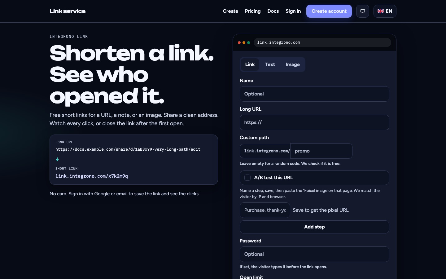 Link by Integrono short links & click stats