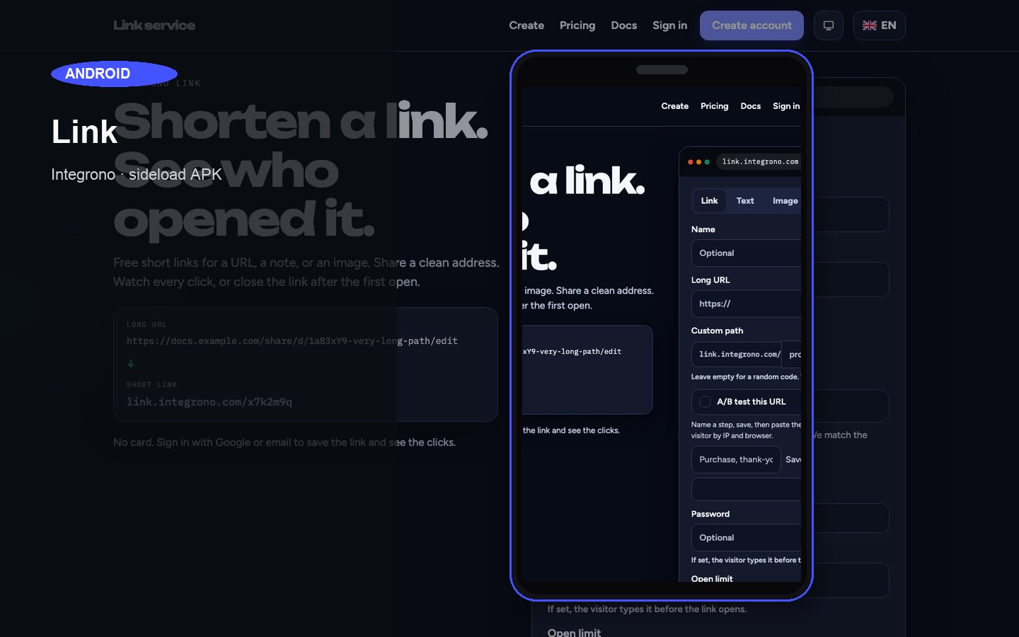 Link Android - short links from the phone