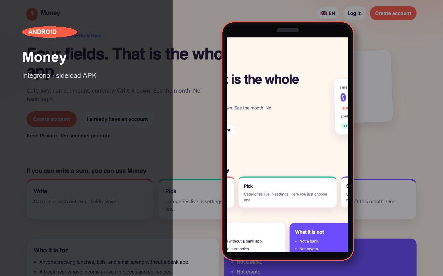 Money Android - four fields in your pocket