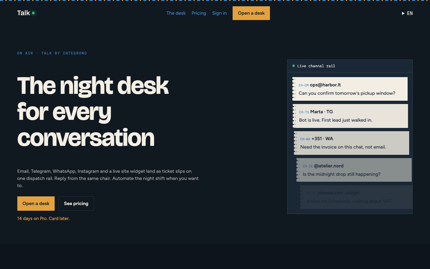 Talk by Integrono omnichannel desk